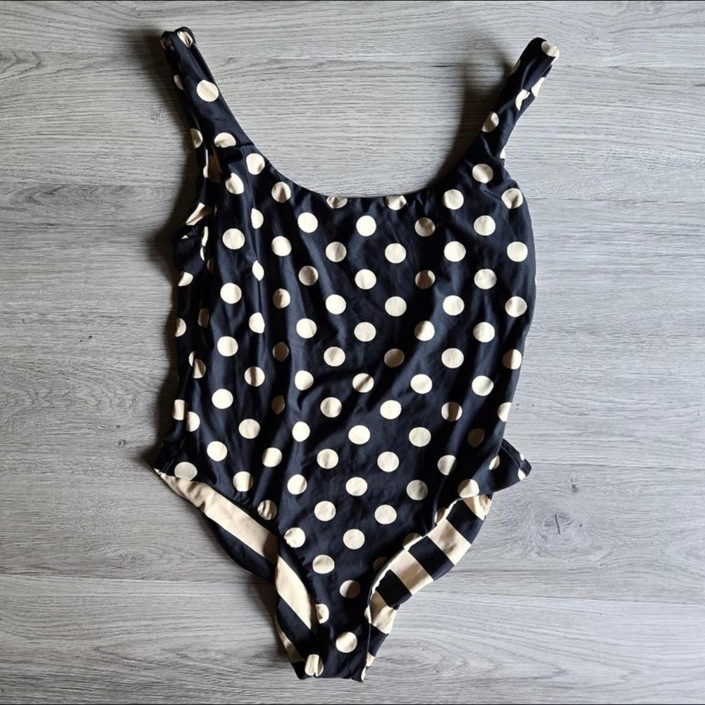J.Crew Women's Black and Cream Scoopneck Swimsuit-one-piece